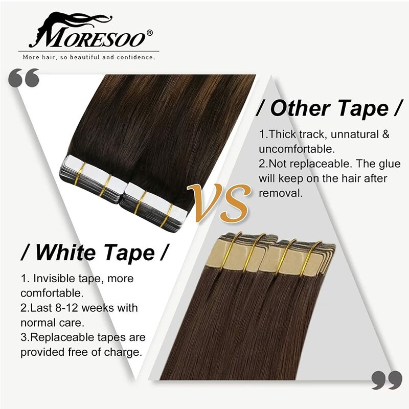 Moresoo Tape in Extensions Human Hair Extensions Balayage Ombre Brown Rooted Tape in Hair Extensions Human Hair Real Brazilian