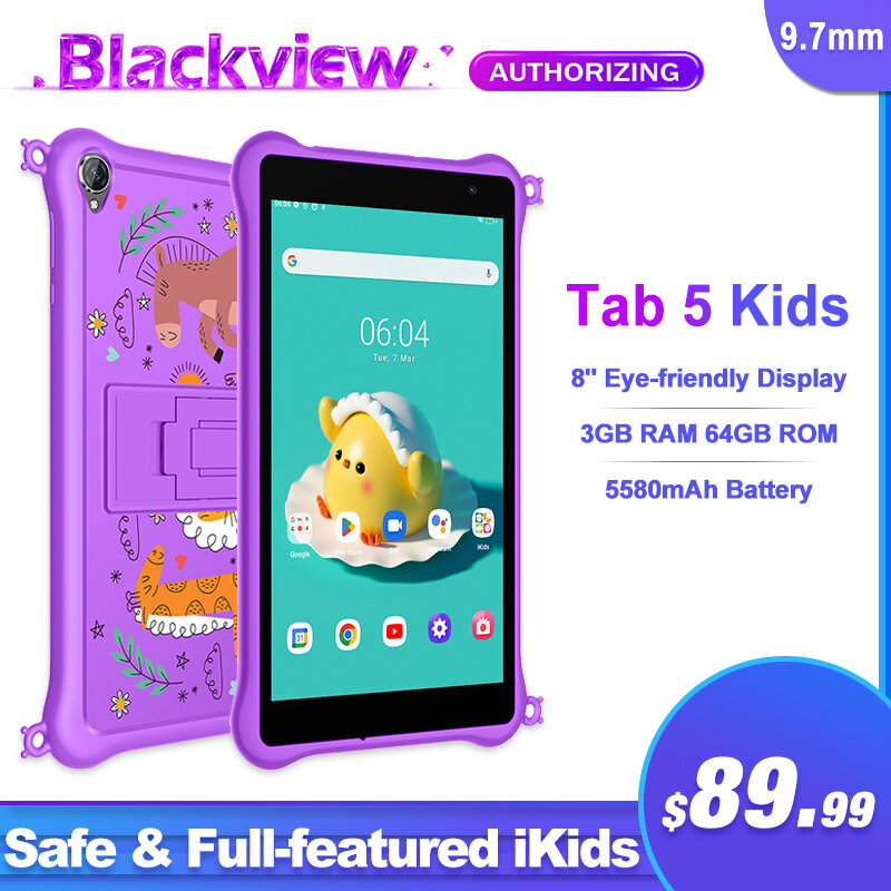 Blackview-Tabletas Tab 5 para niños, tablet de 3GB, 64 GB, 8 pulgadas, Android 12, cuatro núcleos, batería de 5580mAh, WiFi, Google Play, PC de estudio