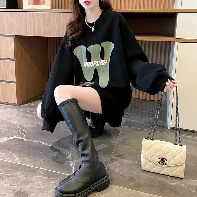 Mode Brief druck Pullover Sweatshirts für Frauen koreanische lässige solide Langarm lose Pull Tops y2k weibliche Kleidung Overs ize