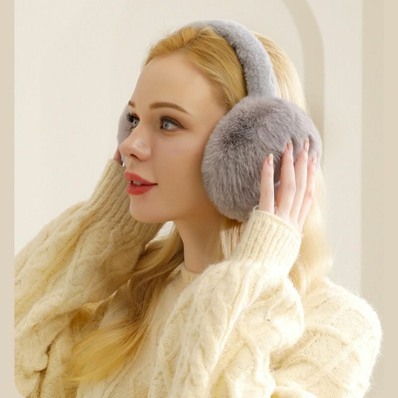 Penutup telinga penutup telinga hangat putih musim dingin untuk pria wanita dewasa warna polos dapat dilipat Aksesori Earlap penghangat telinga lucu