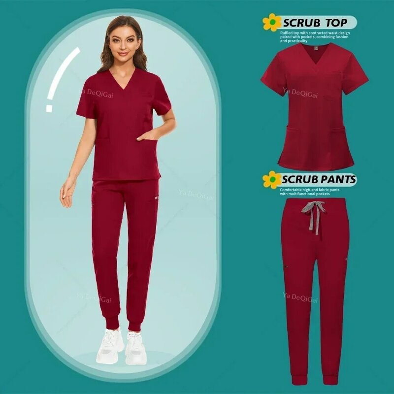 Setelan seragam perawat medis kualitas tinggi Set scrub multiwarna pakaian kerja Spa Salon kecantikan aksesoris perawatan gaun bedah