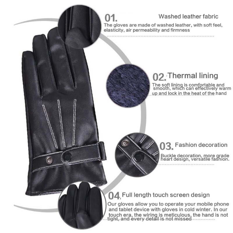 Winter Warm Gloves Touchscreen Driving Gloves Leather Glove with Warm Lining Drop shipping
