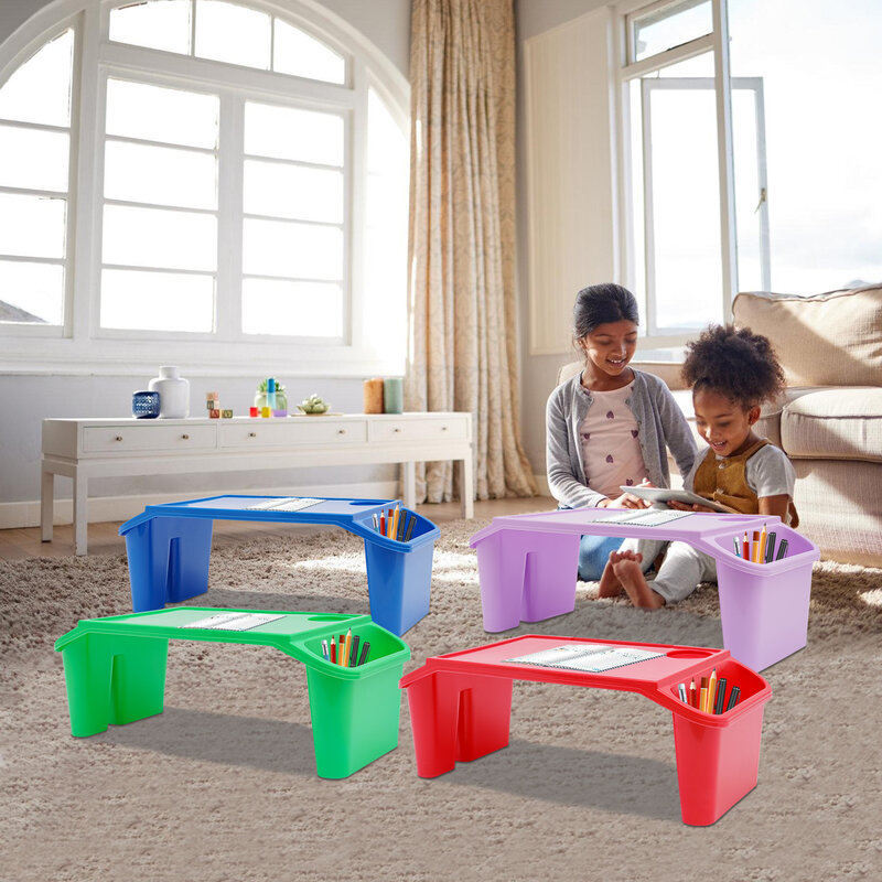 4Pcs Kids Lap Desk Tray Plastic Breakfast Laptop Tray with Side Pocket Portable Lap Bed Table for Writing Eating Game Classroom