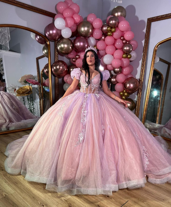Vestido de princesa para quinceañera, tutú rosa con lentejuelas incrustadas de lujo, 16. °, cumpleaños, baile, Xv Años, Desmontable, 2024