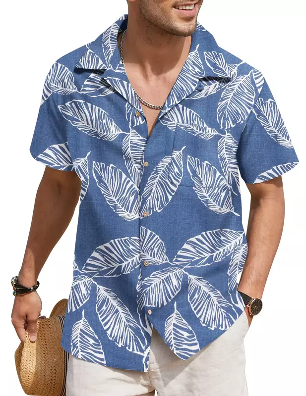 Hawaii blus motif bunga pria, baju pantai bermotif 3d lengan pendek untuk pria