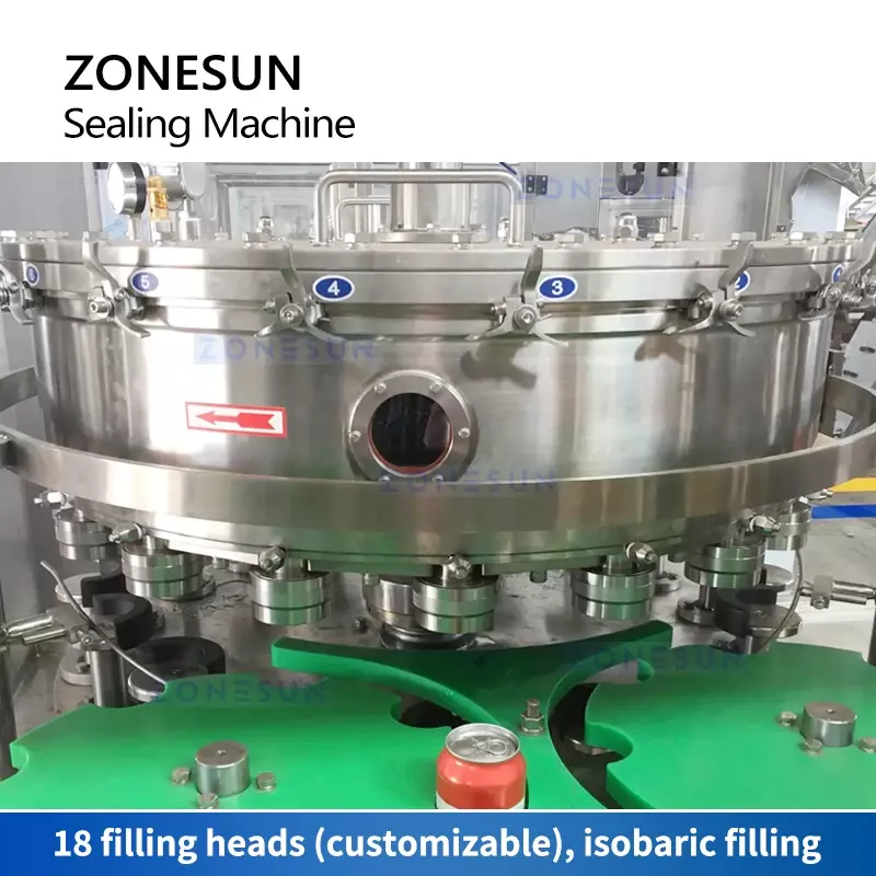 ZONESUN Ligne de mise en conserve de bière automatique 18/Can Machine de remplissage et de bancs Canette Remplisseur Seamer Isobatic Remplissage ZS-CFS18-4