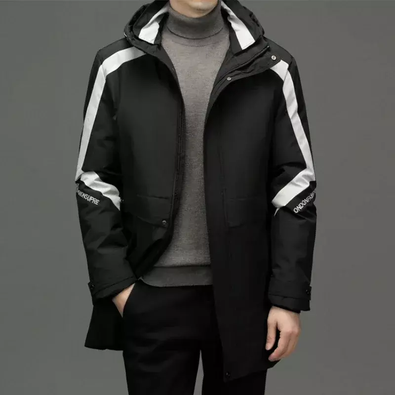 メンズミドル丈の厚手のフードコート、暖かい冬の服、コールドダウンジャケット、カジュアルトップ、新しい