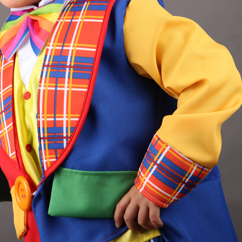 Детский костюм циркового клоуна на Хэллоуин, комбинезоны с прикрепленным париком, туфли с красным носом, карнавальный костюм для косплея, детское платье