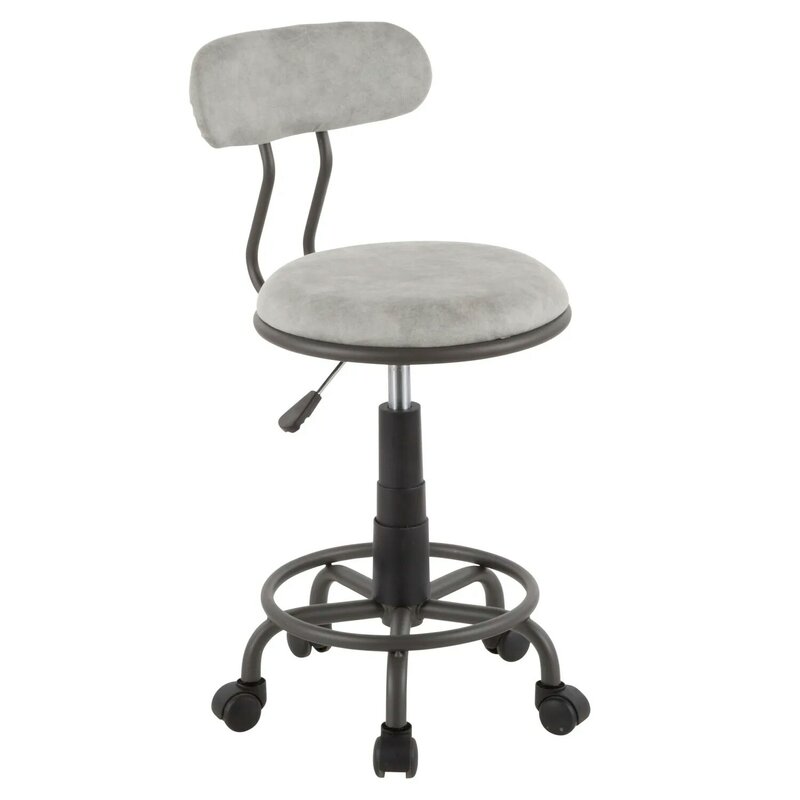LumiSource cadeira giratória industrial tarefa, elegante moldura de metal cinza, elegante estofamento de couro falso cinza claro