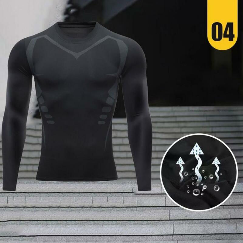เสื้อสเวตเตอร์รัดรูปสำหรับผู้ชายเสื้อกีฬาแขนยาวแห้งเร็วมีความยืดหยุ่นสูงสำหรับวิ่งออกกำลังกาย