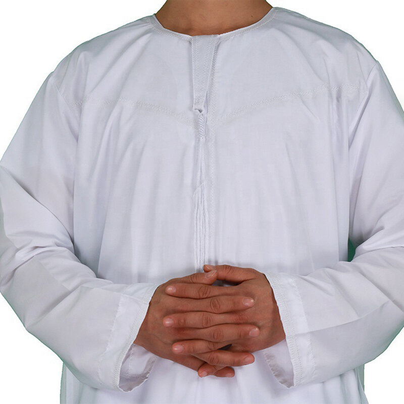 Genderless jubah Muslim, jubah Muslim gaya etnis, jubah longgar sederhana warna Solid nyaman Timur Tengah, jubah lengan panjang Arab uniseks