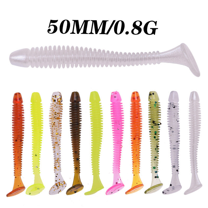 20 or 50Pcs Jig Wobblers Fishing Lure Silicone 5cm 0.8g Worm Soft Bait Spiral Tail Swim Artificial Baits Carp Bass Pesca Tackle