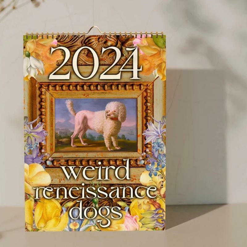 2024 Wall Calendar Dogs Weird Unique 2024 Funny Dog Calendars Medieval New Year Accessories Wall Decor For Schools Homes