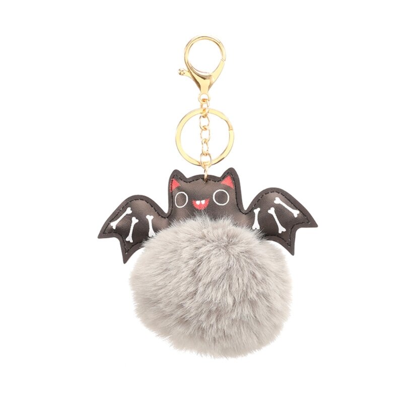 Llavero con forma de murciélago y bola de peluche, accesorios para llavero de Halloween, fiesta de Halloween