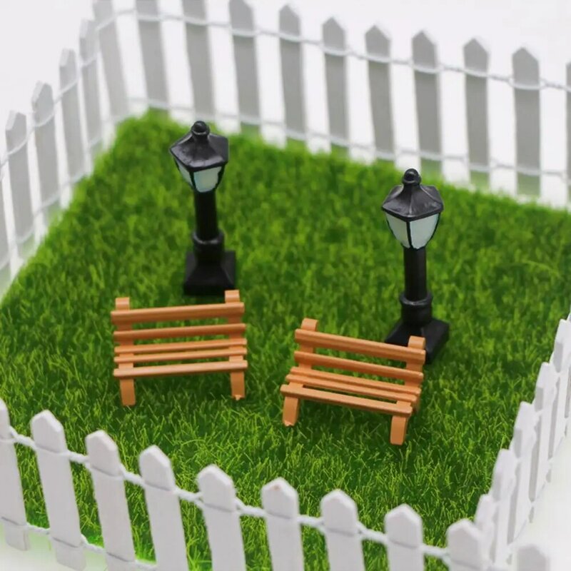 Dollhouse Garden Accessories Charming Miniature Garden Decor Artificial Turf Furniture Fences Street Lamps for Kids Adults Mini