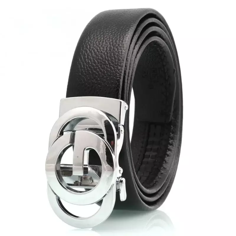 Cinturón de diseñador de marca de alta calidad para hombre, hebilla con letras, lisa, perforada, versátil, de dos capas, 2024