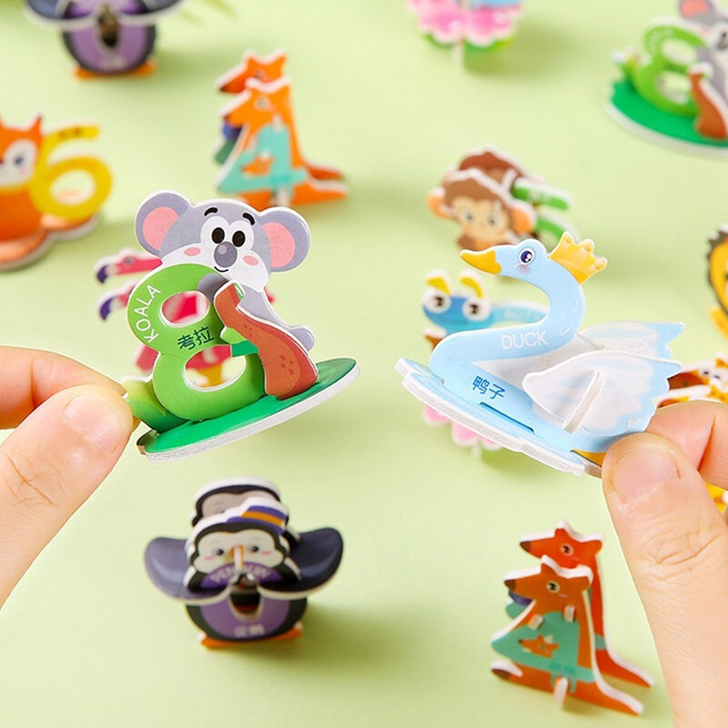 5 sztuk 3D Puzzle z cyframi Cartoon zwierząt układanka zabawka dla dzieci inteligencja zabawki edukacyjne dla dzieci DIY ręcznie robione zabawki