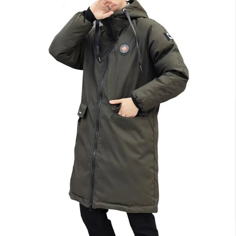 Large size M-5XL Autumn Winter Men's Long Jacket Parkas Warm Casual Coat Medium-Long Thickening Hat