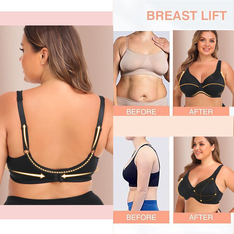 GUUDIA  Oversized Push Up Wireless Lace Bra Full Chest Breasted Wireless Row Hook Back Support Lifting Lace Bra for Heavy Breast