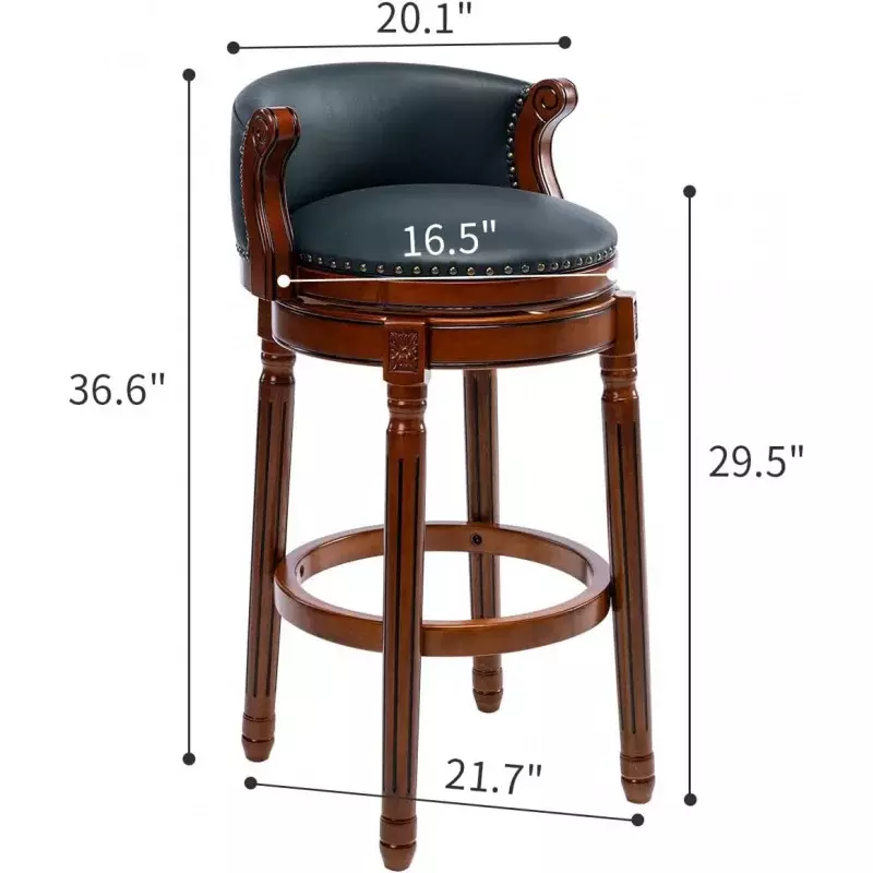 Taburetes de Bar de madera y cuero de vaca, silla de barra de 29,5 "de altura con respaldo, taburetes giratorios de 180 grados para el hogar y la cocina