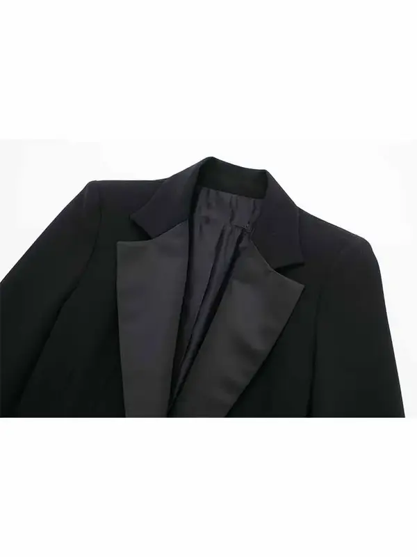Frauen neue Mode Satin Textur Einreiher Spleißen schlanken Blazer Mantel Vintage Langarm Taschen weibliche Oberbekleidung Chic