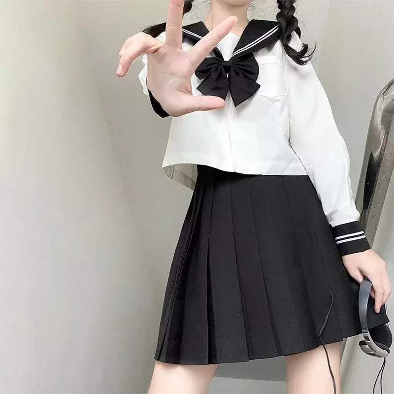 Japanische Schuluniform schwarzer Anzug Seemann JK S-2XL grundlegende Cartoon Mädchen Marine Seemann Uniform setzt Marine Kostüm Frauen Mädchen Kostüm