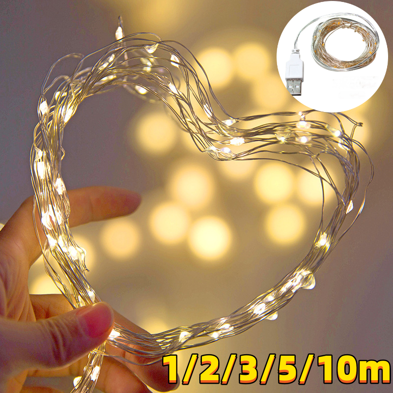 LED Festoon Fairy ไฟ USB 1/2/3/5/10M ทองแดงลวด Garland String ไฟสวนกลางแจ้ง Decor วันหยุดสำหรับคริสต์มาส