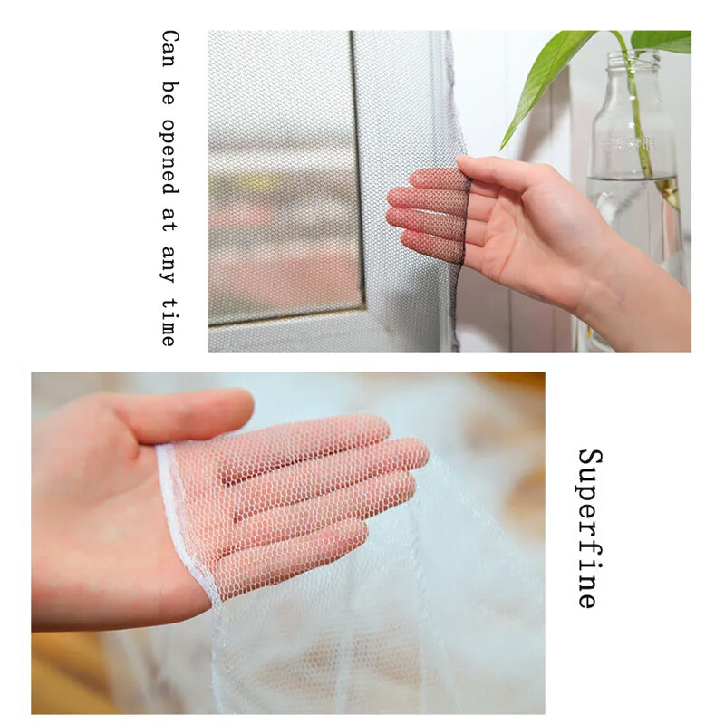 Mosquiteiro voador para janela, mosquiteiro interno, malha, fácil de encaixar com fita, têxtil doméstico