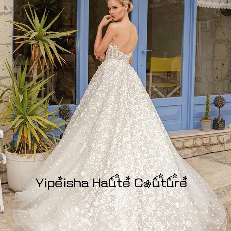 Yipeisha decote em v applique império requintado alças de espaguete vestidos de noiva sem mangas vestido feminino 2022 vestidos de baile robe de mariée novo