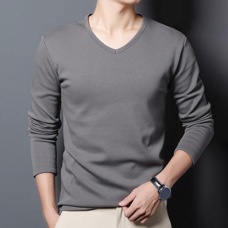 Men Base Layer Top Men Top Men's V Neck Long Sleeve Pullover Soft Elastic Plus Size Casual Top for Fall Winter