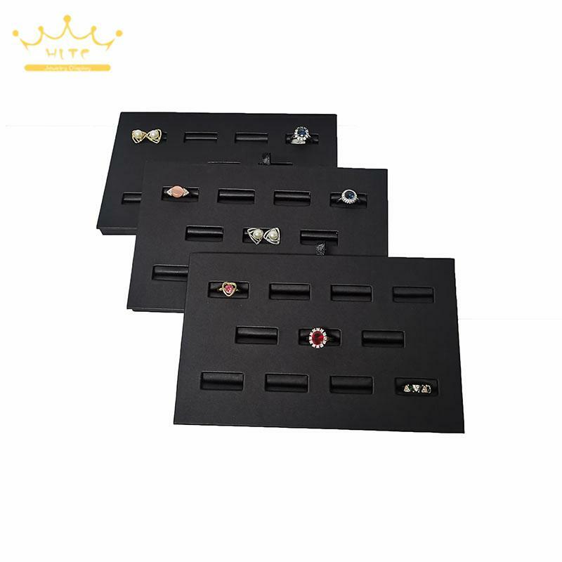 Black Pu Ring Earring Organizer Jóias Display Bandeja 11 Slots Placa para Anéis Expositor Bandeja Jóias Titular 20.7*12.8Cm
