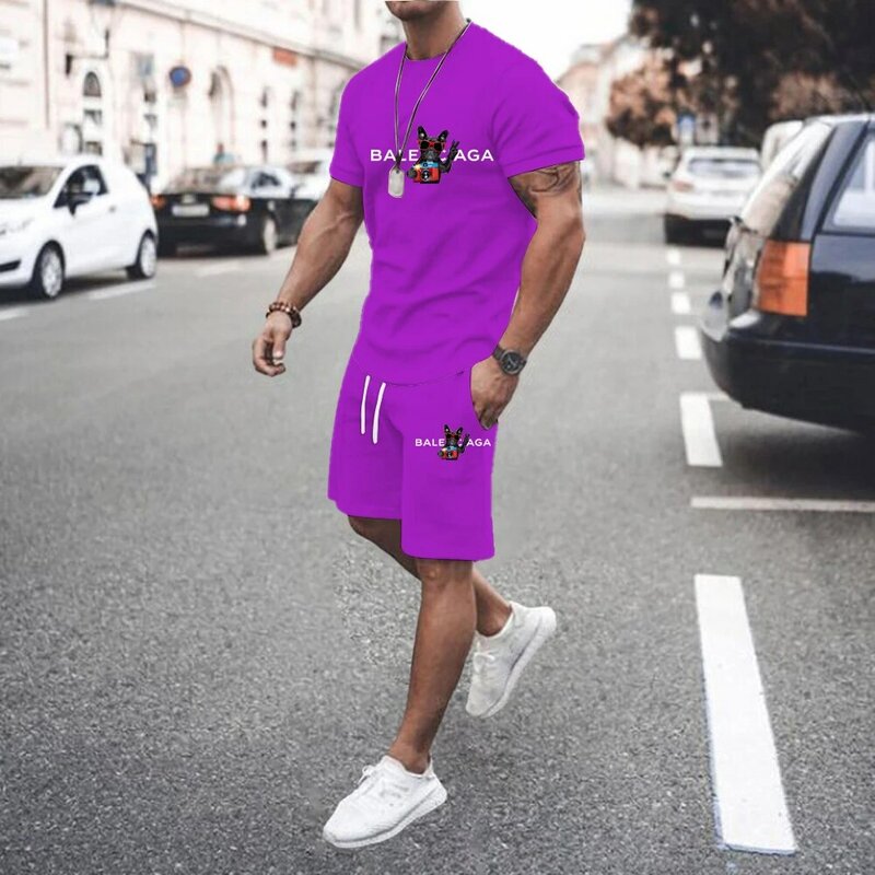 Pantaloncini da uomo stampati alla moda estiva set da uomo traspirante ad asciugatura rapida set t-shirt a maniche corte set da jogging da uomo