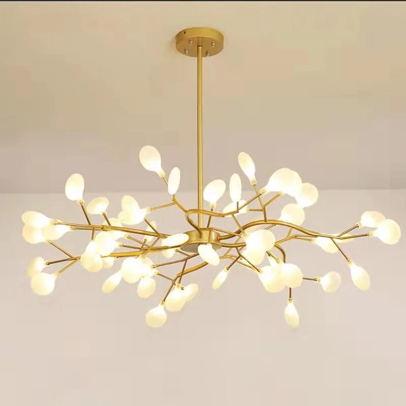 LED Modern Lampu Gantung Kunang-kunang Lampu Cabang Pohon Hitam Emas Dekor Kamar Mewah untuk Kamar Tidur Ruang Makan Dekorasi Rumah