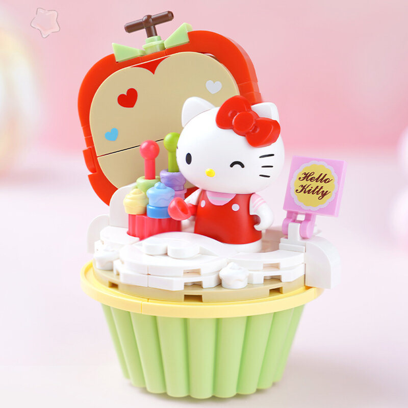 لبنة بناء كرتونية Melody-Hello Kitty ، ألعاب تجميع ، سلسلة كعك ، سانريو سانريو ، سينامورول ، لحني ، أصلي ، هدية للأولاد والبنات