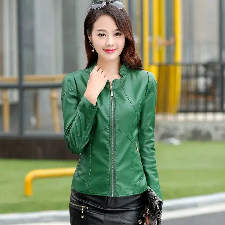 2023 Spring Autumn Leather Jacket for Women Clothes Stand Collar Women's Leather Jackets Elegant Fashion Coat Female Chaquetas