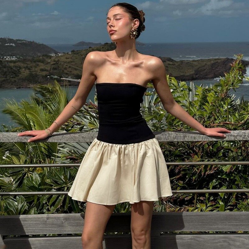 Taruxy Slim Folds Kleid für Frauen Bodycon rücken freie Spleiß kleider weiblich Sommer sexy schulter frei elegantes Mini kleid Frau 2024