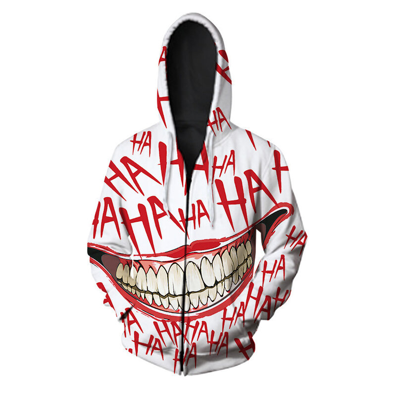 Haha Joker 3d gedruckt Sweatshirt Reiß verschluss Männer/Frauen Hip Hop Spaß Herbst Straße Dekoration Körper großes Paar Hoodie