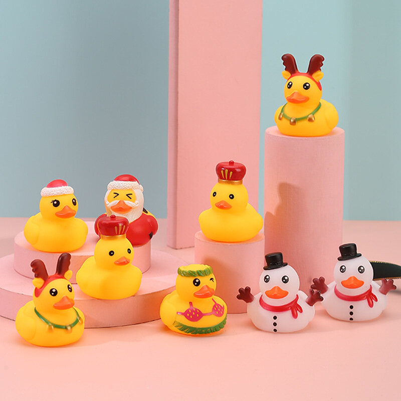 Pato de Navidad de 5 piezas para bebés, juguetes de baño para playa al aire libre, piscina, Parque Acuático, agua flotante, pato amarillo lindo, juguete para niños