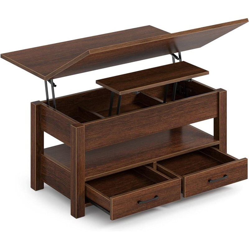 Coffee Table, Lifting Top, Multifunctional Convertible Coffee Table with Drawers and Hidden Compartments, Coffee Table
