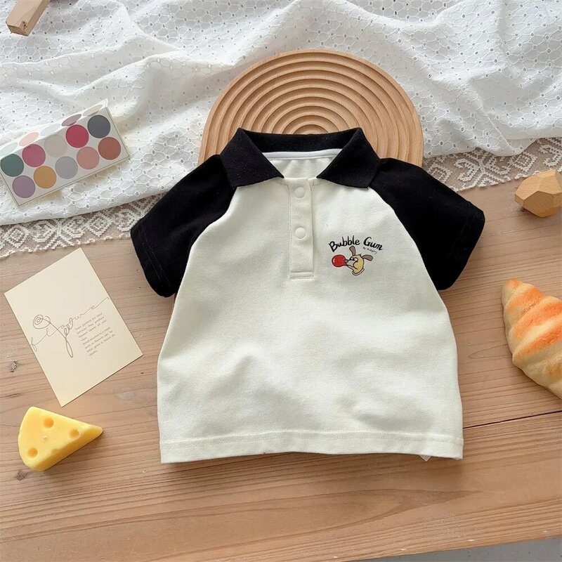 Корейский Летний комплект одежды для маленьких мальчиков из 2 предметов, футболки с короткими рукавами и изображением героев мультфильмов, костюм в полоску с шортами