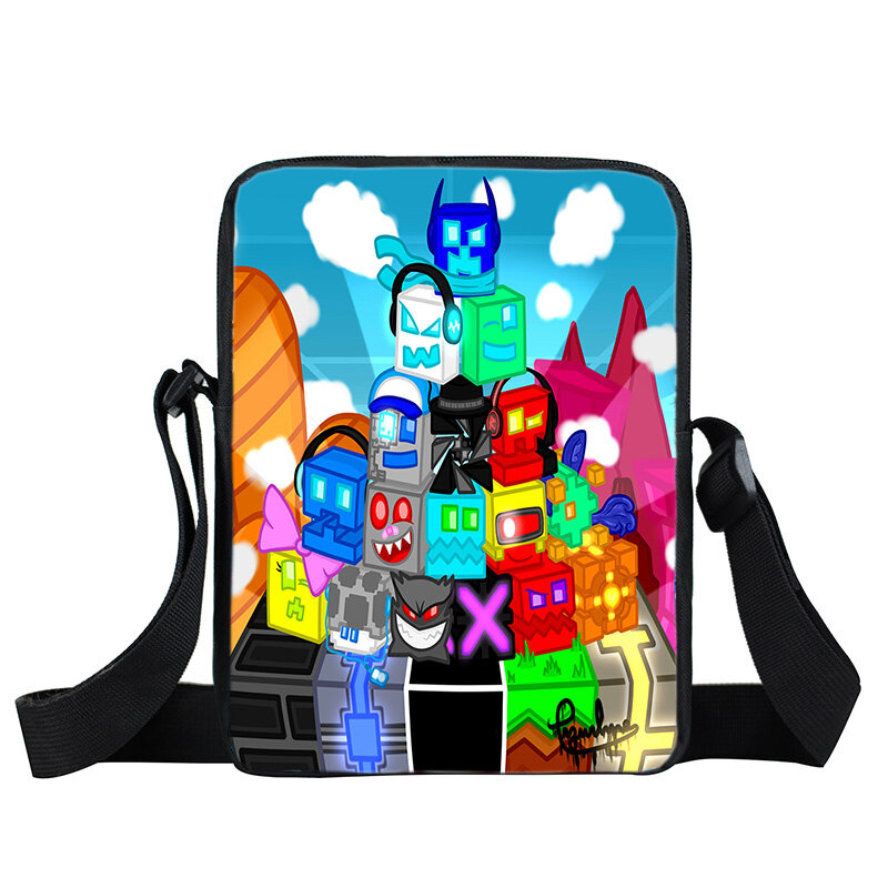 Kids 'Game Print Geometry Dash Handbag, Funny Cartoon Shoulder Bags, Messenger Bag, Coin Purse, Impermeável, Casual, Kids Gifts