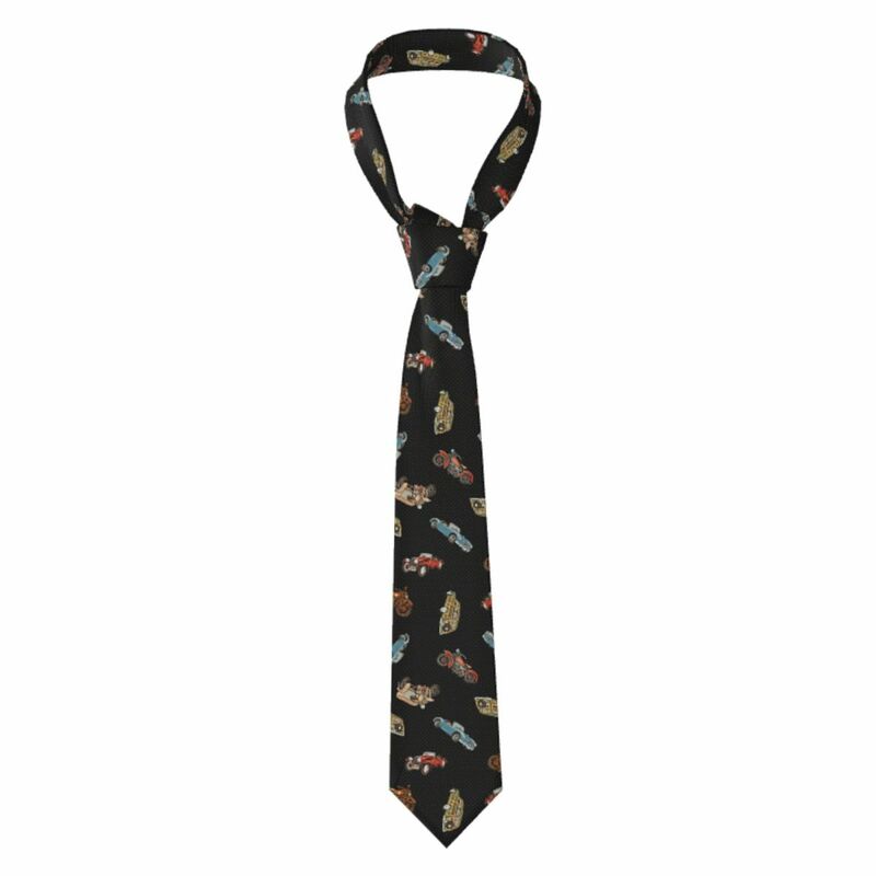 Corbata delgada para hombre, corbata delgada con patrón de coche antiguo y motocicleta, corbata de estilo libre a la moda para fiesta y boda