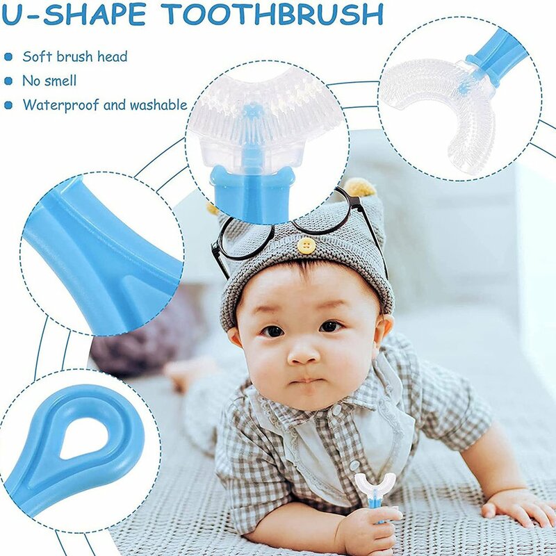 Brosse à dents en silicone souple en forme de U pour bébé, qualité alimentaire, tête de brosse, 360 °, conception de livres oraux, brosse à dents d'entraînement manuelle