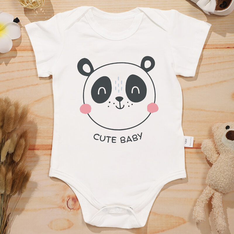 Pakaian bayi lucu pola kartun Panda, Bodysuit katun nyaman bersirkulasi Harajuku baru lahir anak perempuan anak laki-laki