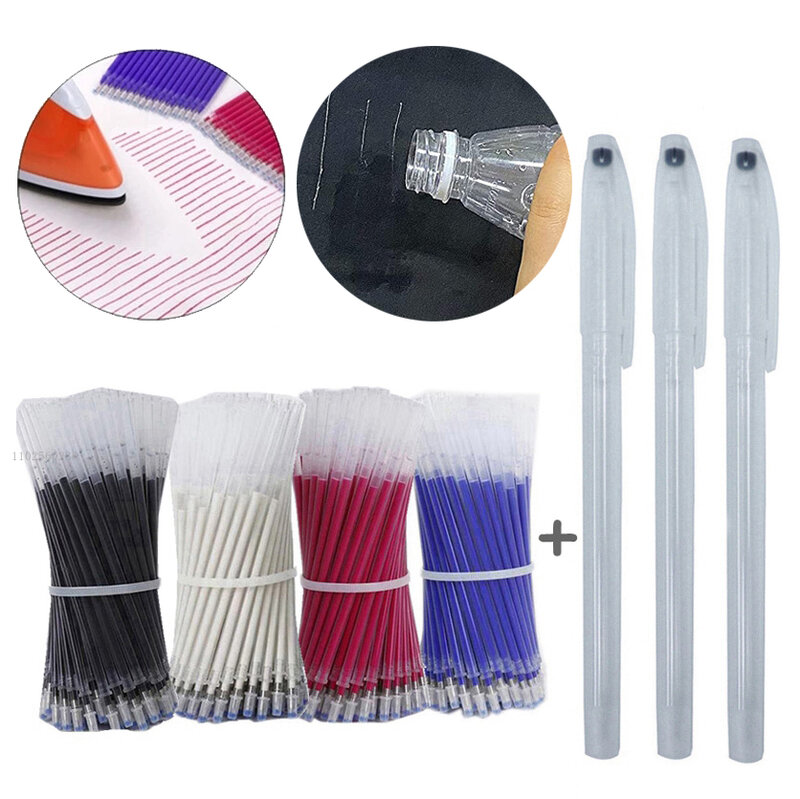 100/300pcs Heat Erasable Pens High Temperature Disappearing Fabric Marker Pen for Patchwork Fabric PU Leather Sewing Tool