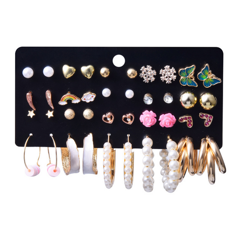 Pendientes de perlas con forma de mariposa y flores para mujer, Kit delicado de accesorios, tachuelas de moda, corazón de perlas, 20 pares