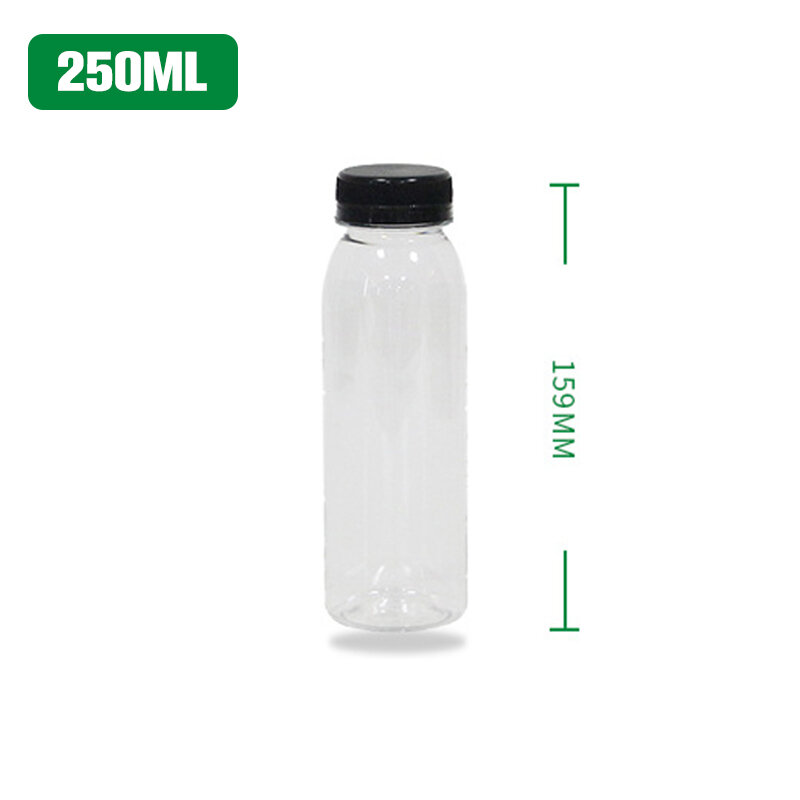 Botella vacía de plástico PET para bebidas, contenedores de almacenamiento transparentes con tapas para zumo, leche y frutas, 250ml