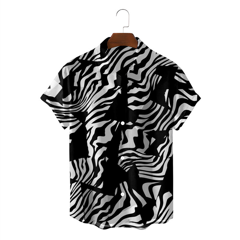 Новые мужские топы Гавайский тропический стиль Леопардовый принт рубашки с коротким рукавом Алоха Летние Гавайские праздничные искусственные мужские блузки