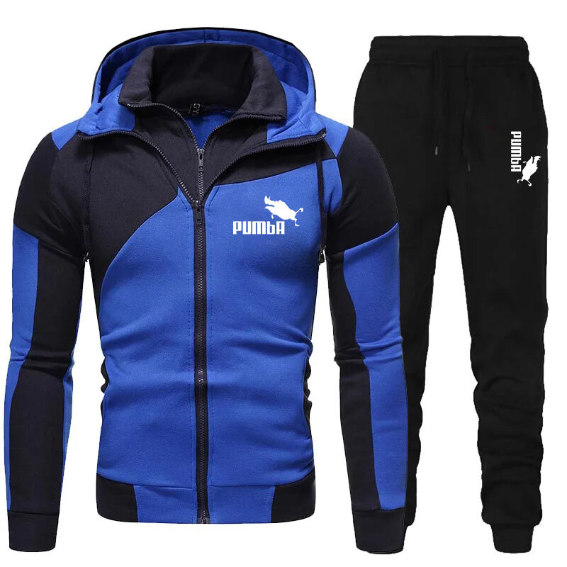 Men Tracksuits Set Printed Spring Autumn Long Sleeve Hoodie Zipper Jogging Trouser Patchwork Fitness Casual Clothing Sportswear