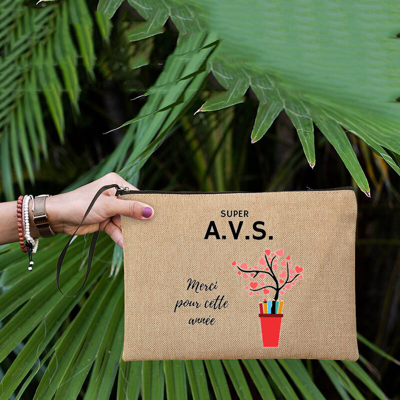 Super AVS-bolsas de lápices impresas para mujer, bolsa de maquillaje de lino, Neceser de viaje, organizador de artículos de aseo escolar